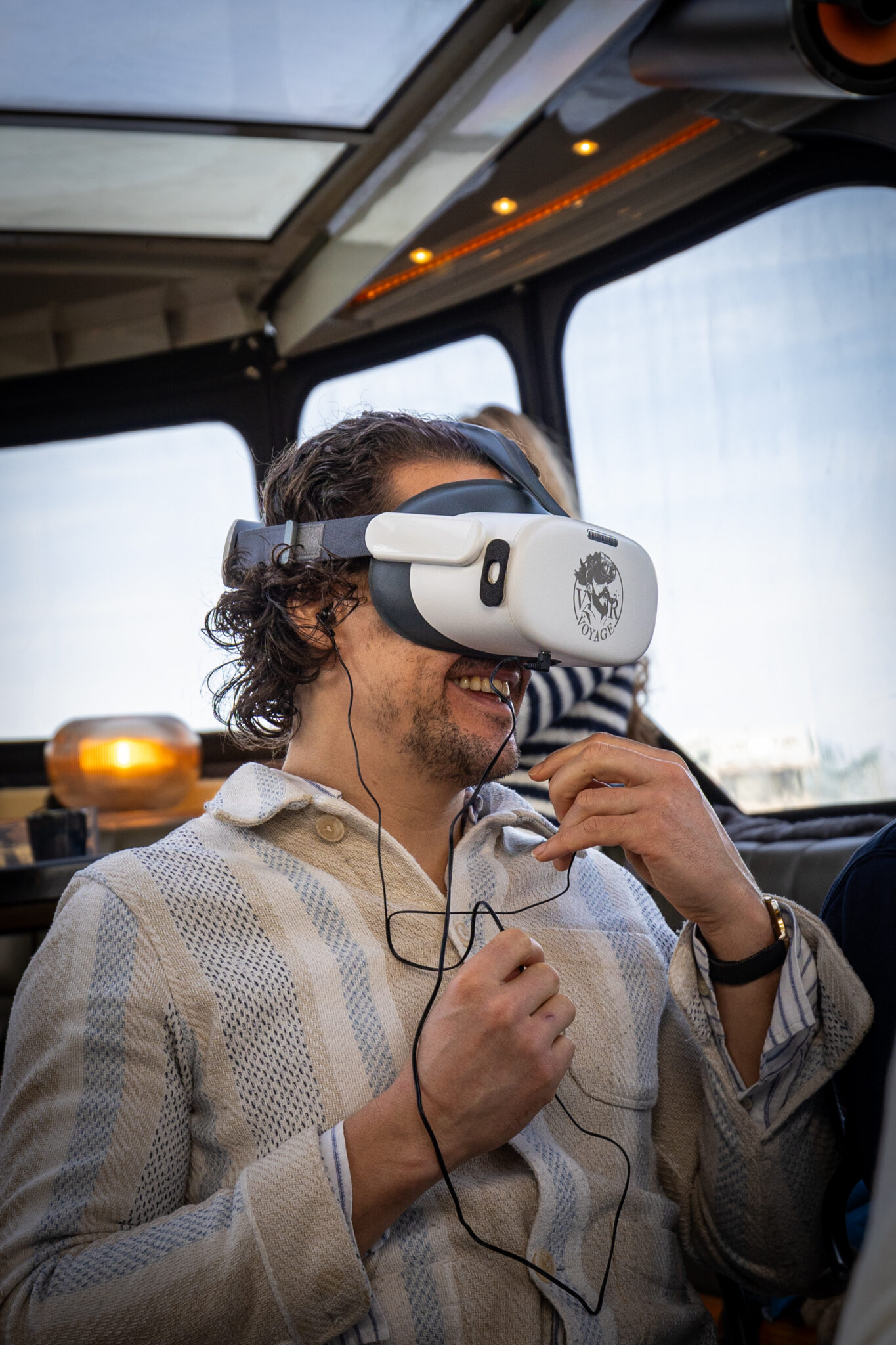 Visitors with the VR headset on