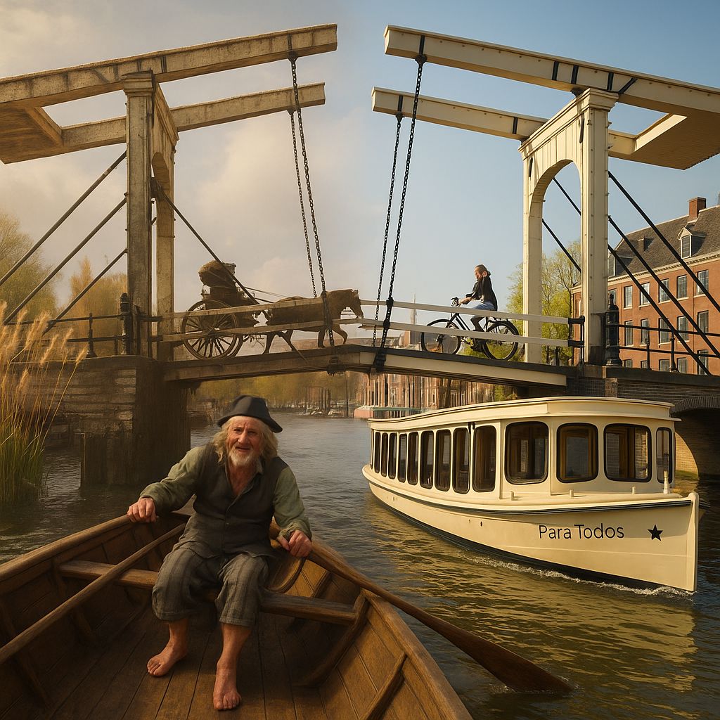 Piet roeit op Amstel_Magere Brug_salonboot_koets en fiets