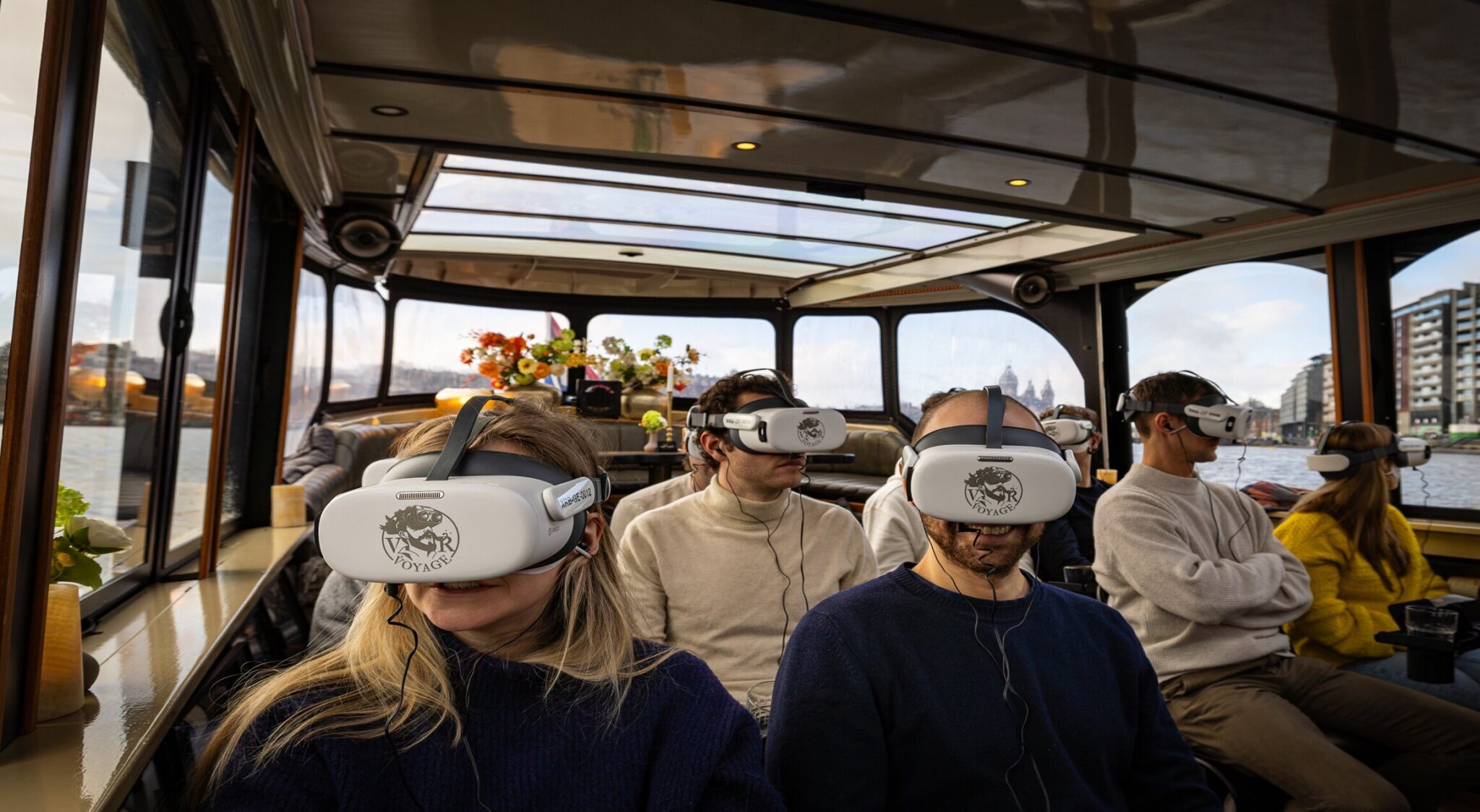 Visitors with VR headsets on